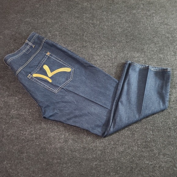 Vintage Karl Kani Gold Jeans 42x32 Blue Denim Y2K Baggy Wide Leg Streetwear - Picture 1 of 12